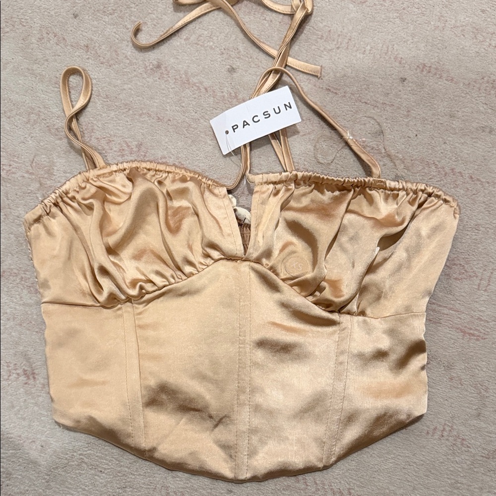 PacSun Champagne Satin Corset Crop Top
